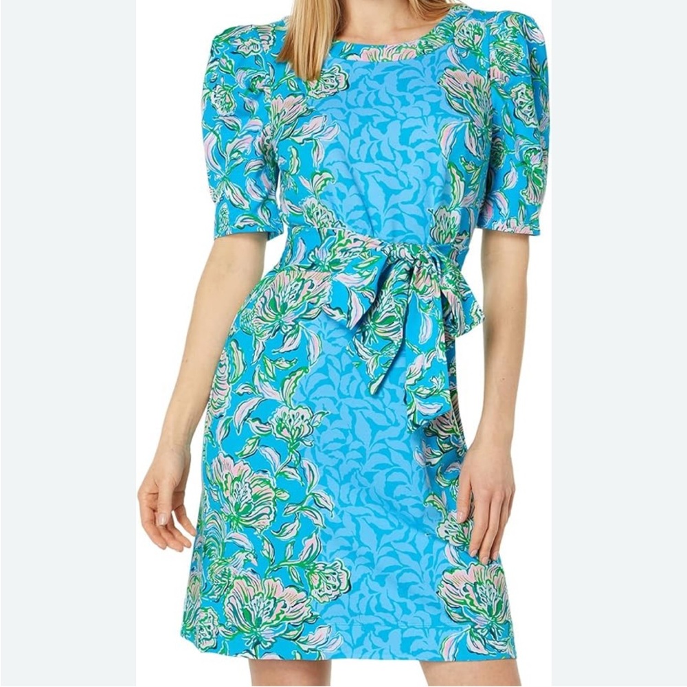 Lilly Pulitzer Cotton Floral Dress Size Small Blue/Green NWT